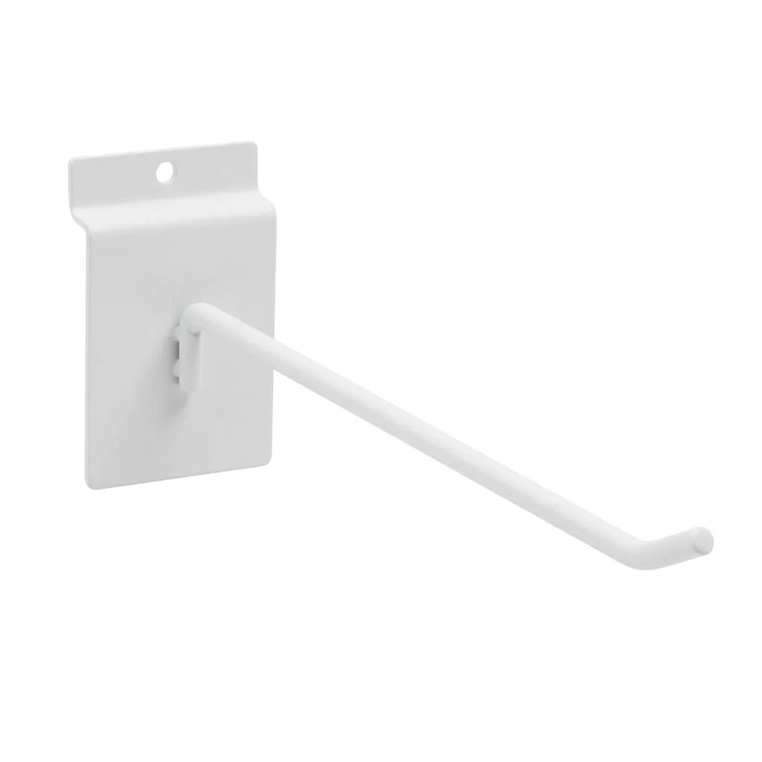 Tige porte-blister pour panneau rainuré, finition blanche mate, longueurs 10, 20 et 30 cm