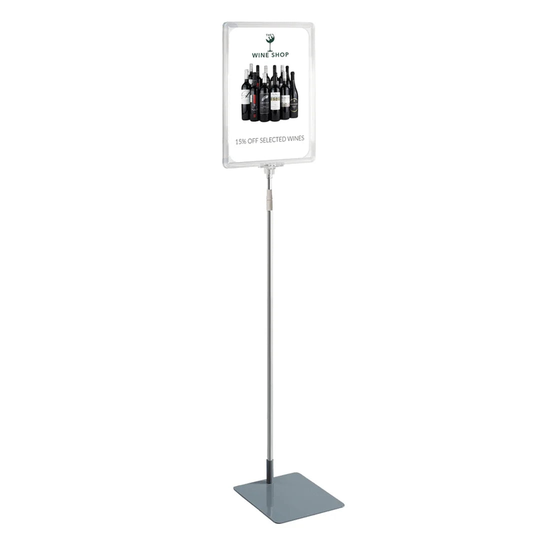 Tige télescopique pour cadre porte-affiche en aluminium gris, réglable de 83 à 151 cm, pour magasin