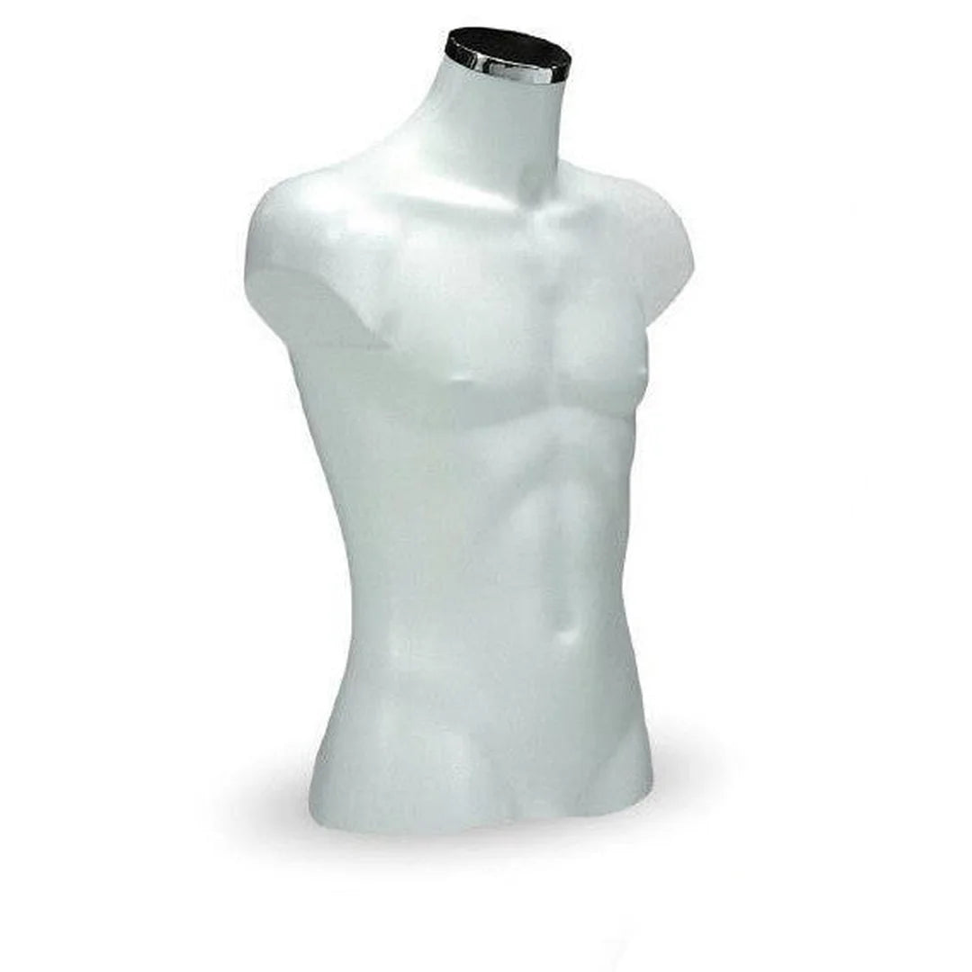 Torse mannequin homme 3/4 en polypropylène blanc, hauteur 70 cm, présentation textile magasin