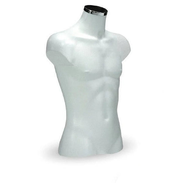 Torse mannequin homme 3/4 en polypropylène blanc, hauteur 70 cm, présentation textile magasin