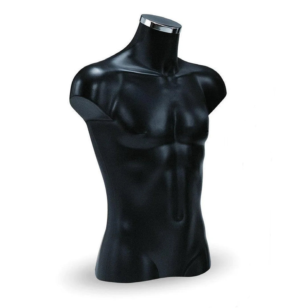 Torse mannequin homme 3/4 en polypropylène noir, hauteur 70 cm, pour boutique de prêt-à-porter