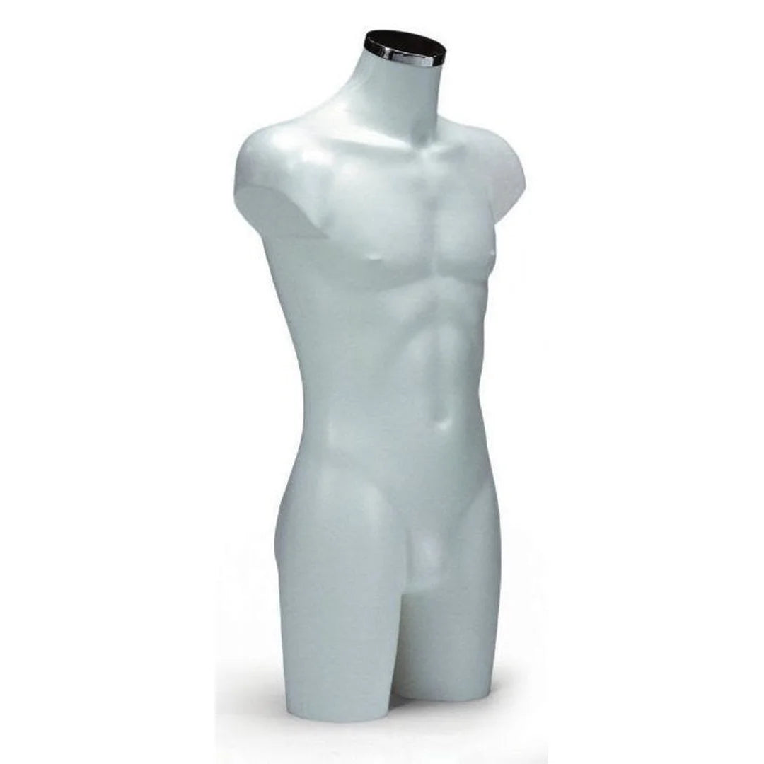 Torse mannequin homme 92 cm coloris blanc, finition lisse, usage boutique prêt-à-porter