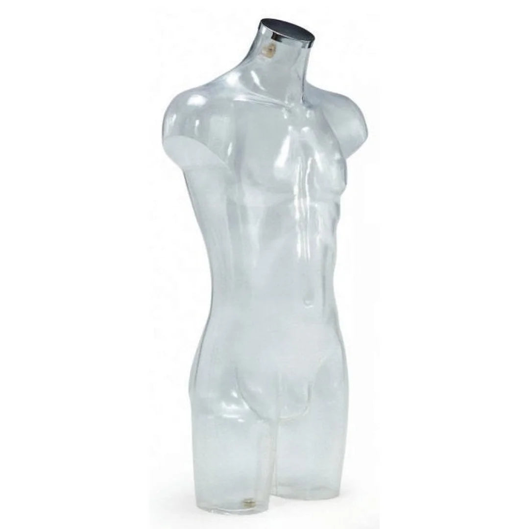 Torse mannequin homme 92 cm coloris transparent avec bouchon chromé, gamme Energy