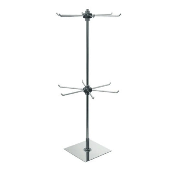 Double tourniquet de table chromé pour bijoux, 2 niveaux rotatifs de 6 branches, base 15x15 cm