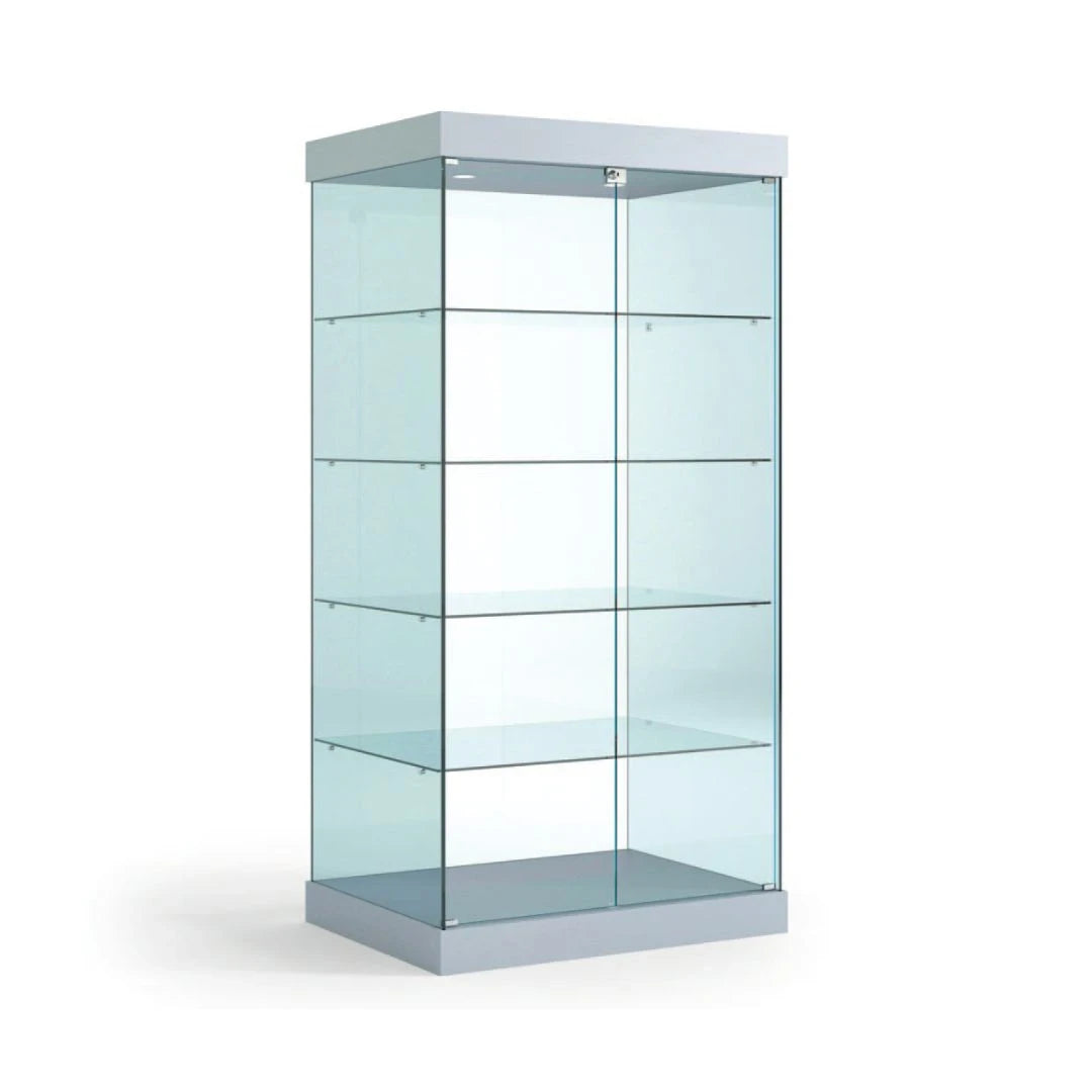 Vitrine armoire en verre 60cm de profondeur avec éclairage LED, étagères et portes verrouillable pour exposition professionnelle.