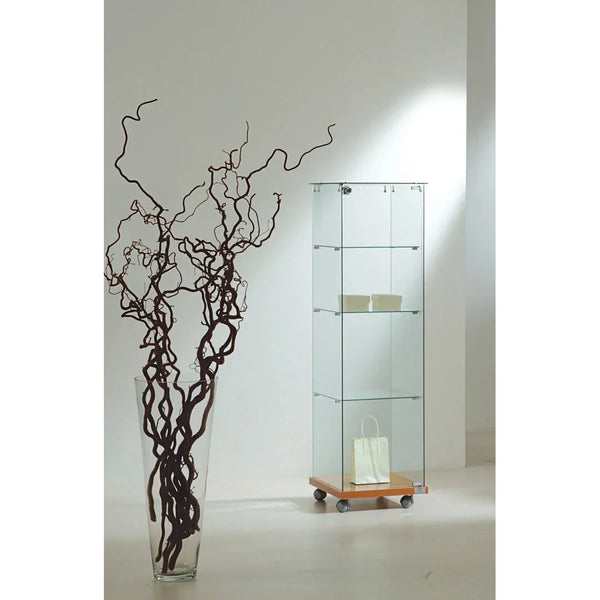 Vitrine armoire professionnelle en verre trempé avec 3 étagères et roulettes pivotantes