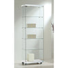 Vitrine armoire colonne en verre trempé avec spots LED et 4 étagères, sur roulettes, pour boutique professionnelle