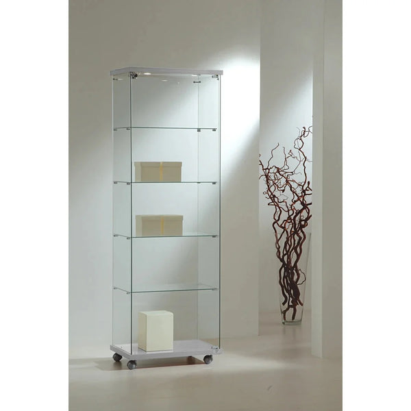 Vitrine d'exposition en verre trempé LED coloris Argent, largeur 60 cm