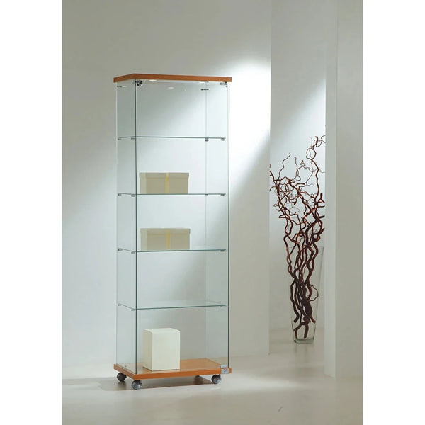 Vitrine armoire verre trempé avec plafond LED, largeur 60 cm, coloris Blanc