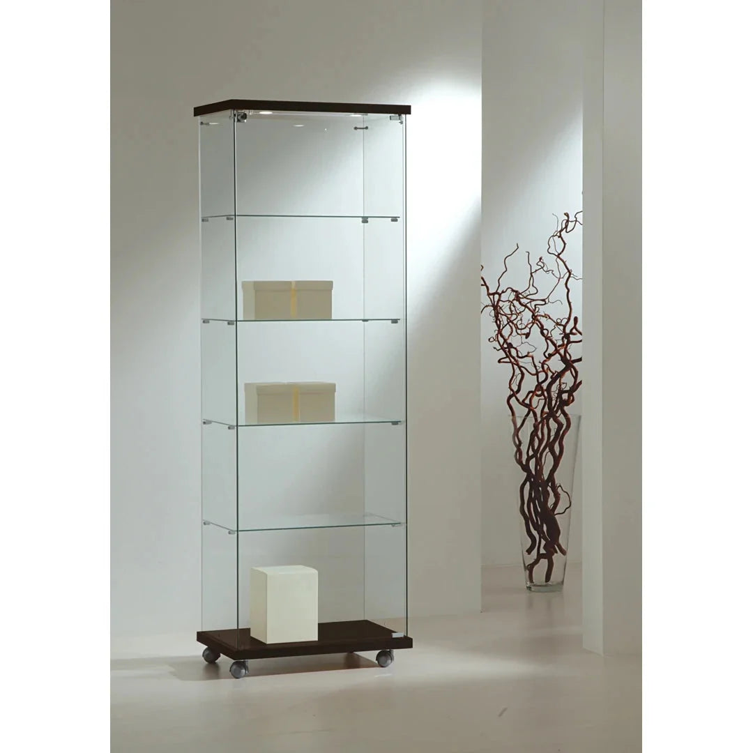 Vitrine armoire en verre trempé avec éclairage LED, coloris Wengè, largeur 60 cm