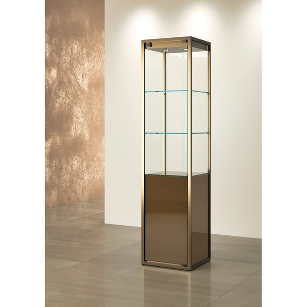 Vitrine colonne TM-45VM finition bronze anodisé avec vitrine supérieure et rangement intégré