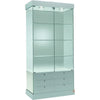 Vitrine colonne en verre avec éclairage LED et box à tiroirs pour mettre en valeur et stocker bijoux, objets de collection et produits.