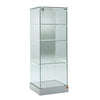 Vitrine petite armoire en verre avec 3 étagères et une porte verrouillable pour présentation d'objets.