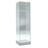 Vitrine colonne en verre avec 4 étagères en verre pour exposition de produits, collections ou objets de valeur.