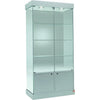 Grande vitrine colonne en verre avec box de rangement et éclairage LED, étagères en verre pour présentation et stockage haut de gamme.