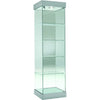 Vitrine colonne en verre avec éclairage LED et 4 étagères en verre pour une présentation haut de gamme.