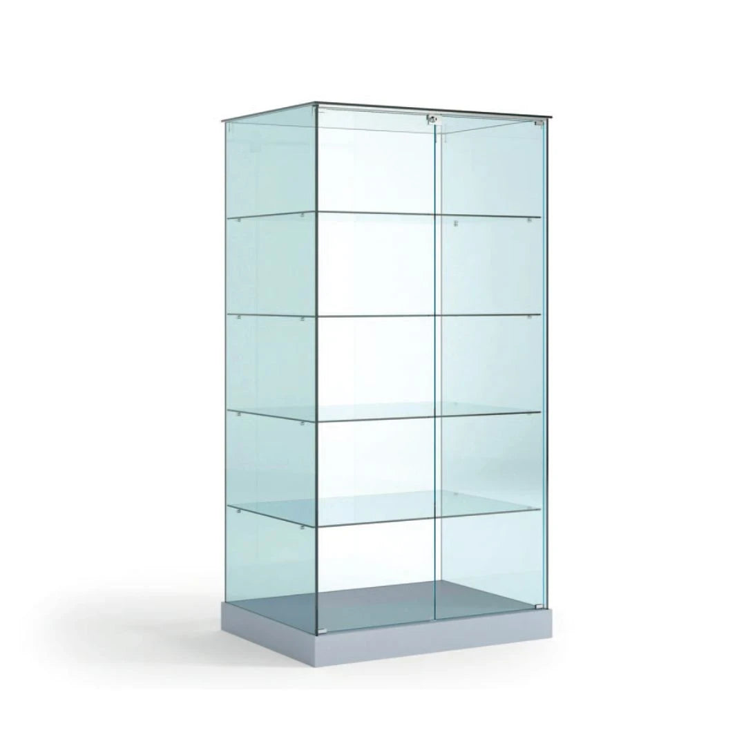 Vitrine armoire en verre 60cm de profondeur avec étagères et portes verrouillable pour exposition professionnelle.