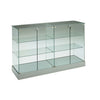Vitrine commode en verre avec 2 double portes verrouillable avec étagères pour exposition de produits.