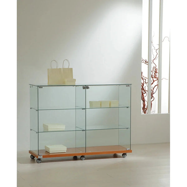 Vitrine commode verre trempé 117 × 40 × h 90 cm — 4 étagères pour magasin