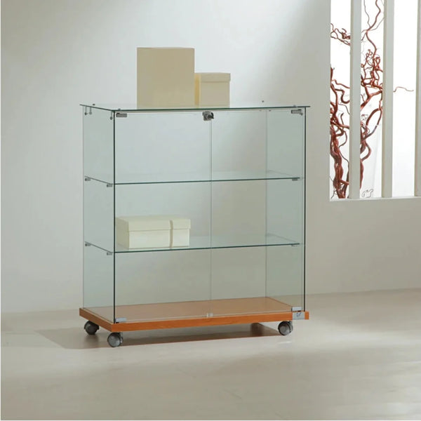 Vitrine commode verre trempé 80 × 40 × h 90 cm avec double porte pour boutique