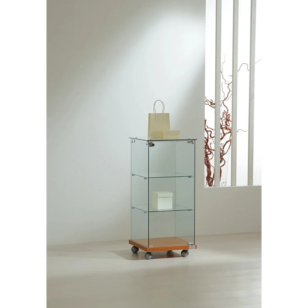 Vitrine commode en verre trempé avec structure bois pour magasin ou bijouterie