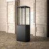 Vitrine d'exposition pour musée 60 cm, structure métal noir mat, verre trempé 8 mm et éclairage LED 4000 K