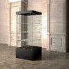 Vitrine d'exposition musée 80x80x200 cm, verre trempé 8 mm, spots LED 4000 K, coloris noir