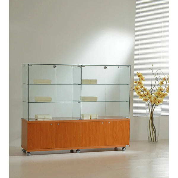 Grande vitrine d'exposition 157 cm en verre trempé pour magasin avec box et éclairage LED