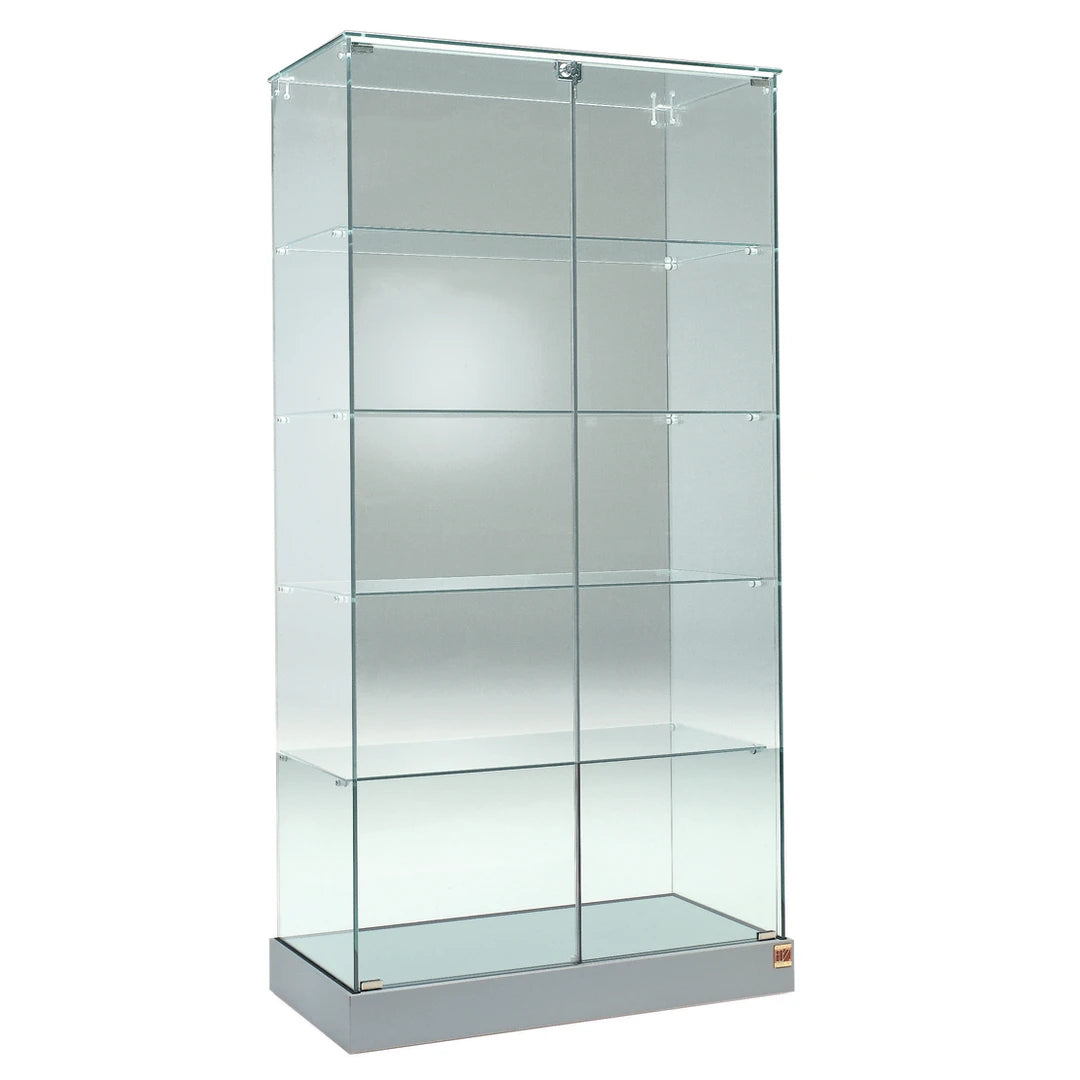 vitrine armoire en verre avec portes et étagères pour présentation de produits en boutique.