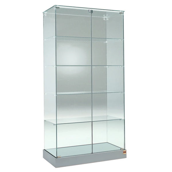 vitrine armoire en verre avec portes et étagères pour présentation de produits en boutique.
