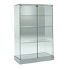 Vitrine petite armoire en verre avec 3 étagères et une double porte verrouillable pour présentation d'objets.