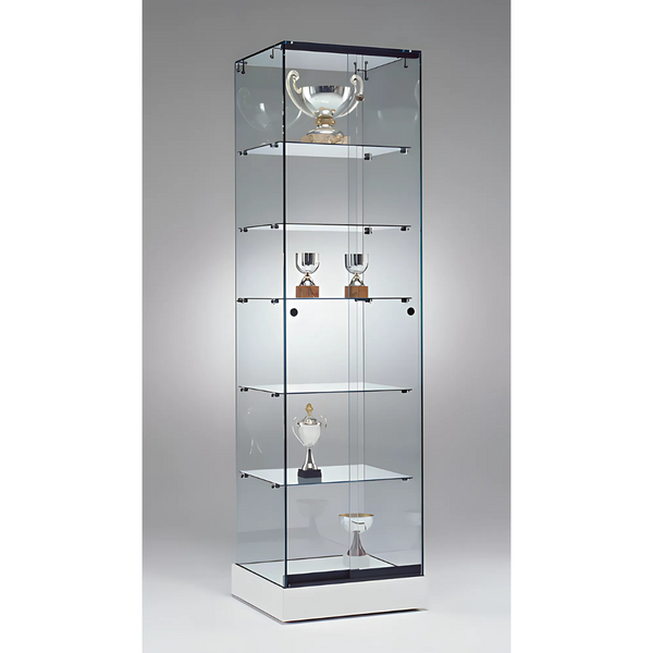 Vitrine en verre haute avec 5 étagères pour exposition de produits en magasin