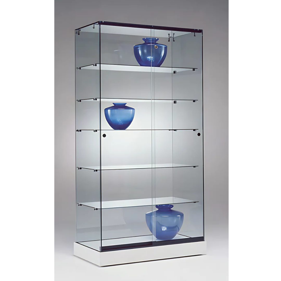 Vitrine en verre haute avec 5 étagères pour exposition de produits en magasin