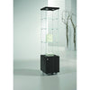 Vitrine en verre avec LED, 3 étagères et box de rangement sur roulettes pour exposition et stockage de produits en magasin.