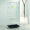 Vitrine verre noire 3 étagères, porte verrouillable pour exposition de produits en magasin.