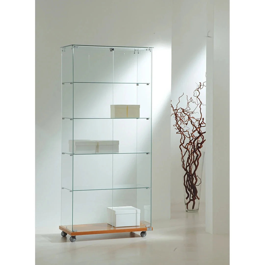 Vitrine armoire verre trempé largeur 80 cm sur roulettes, vue en magasin