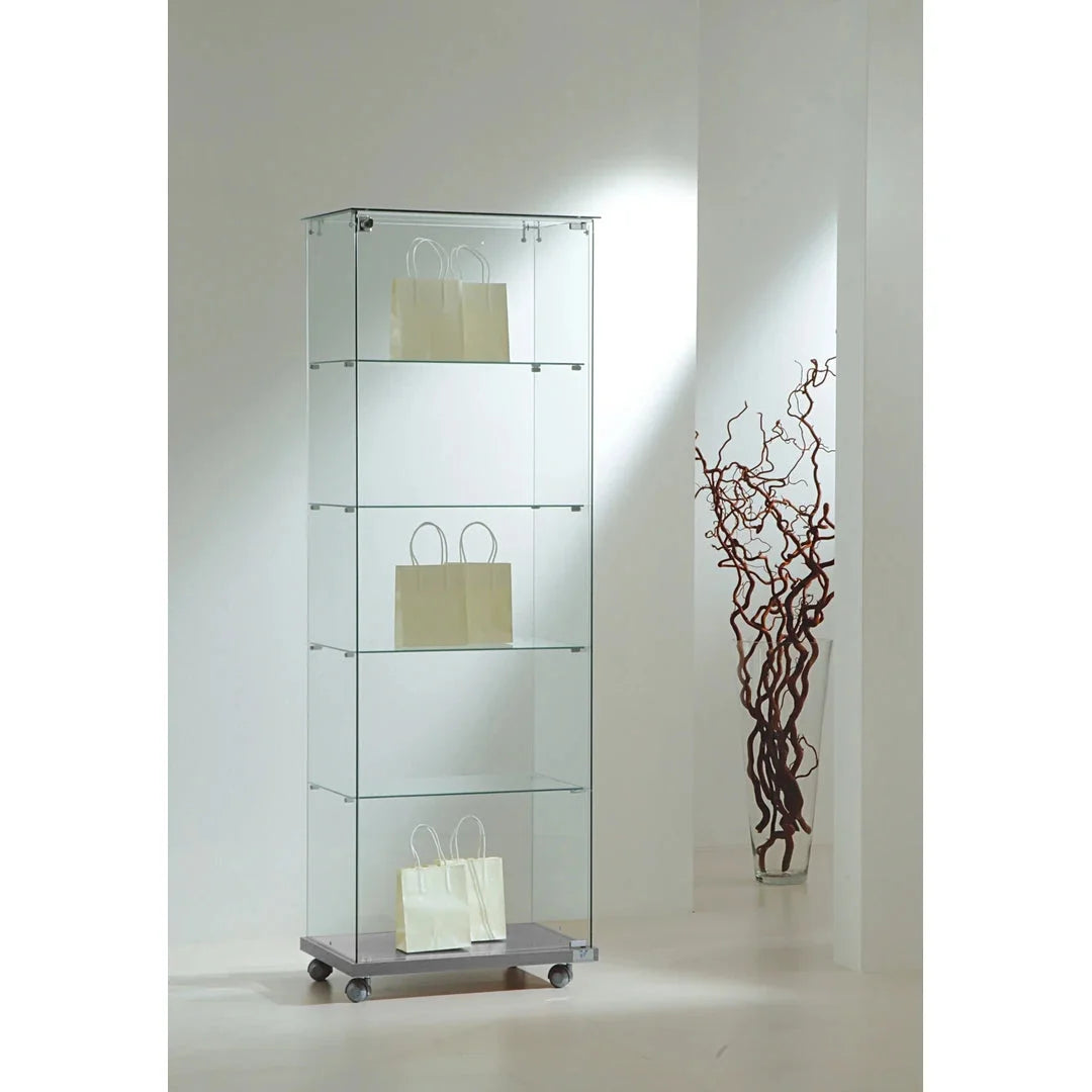 Vitrine armoire en verre trempé avec étagères multiples, coloris Argent