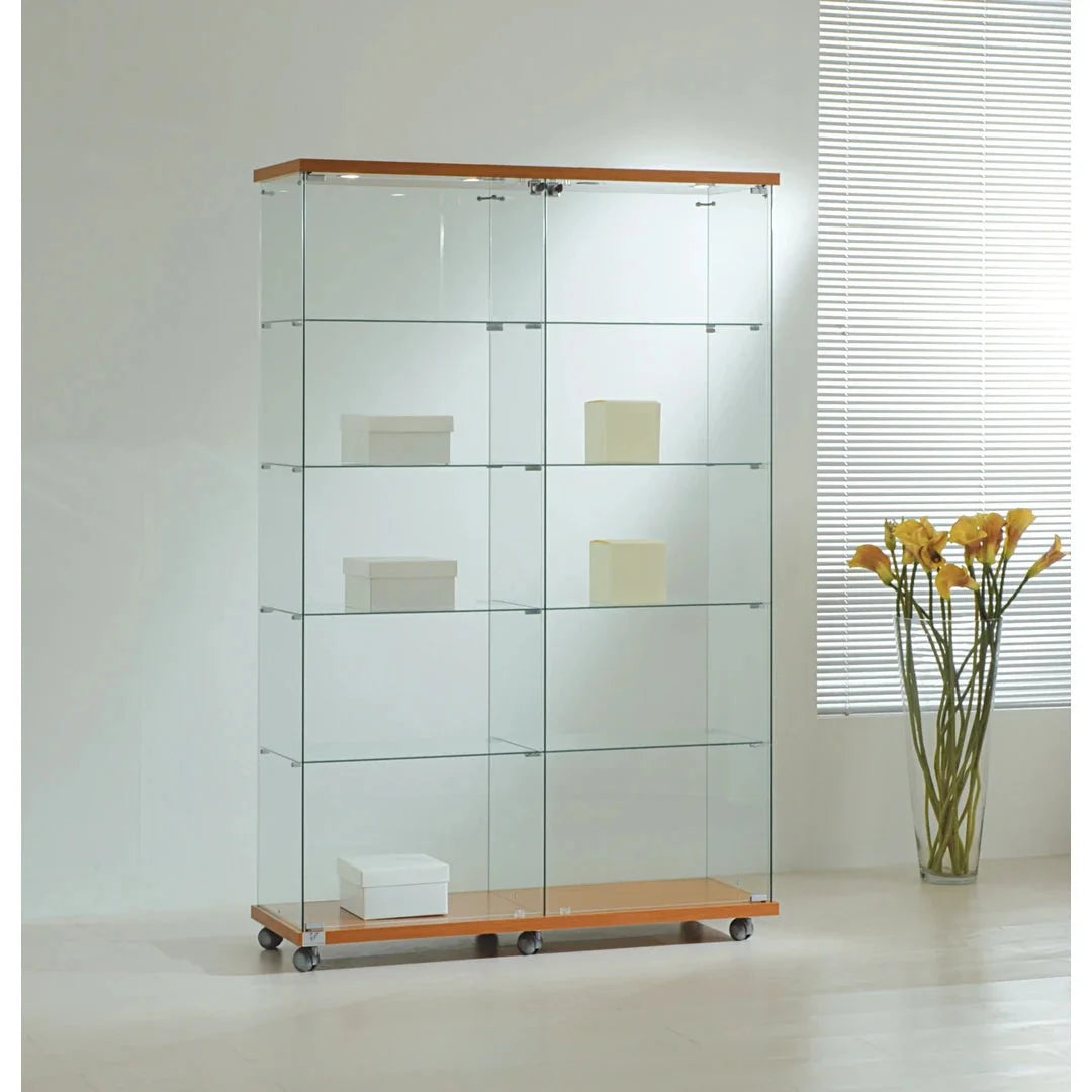 Vitrine armoire en verre trempé avec plafond LED, largeur 117 cm, mobile en magasin
