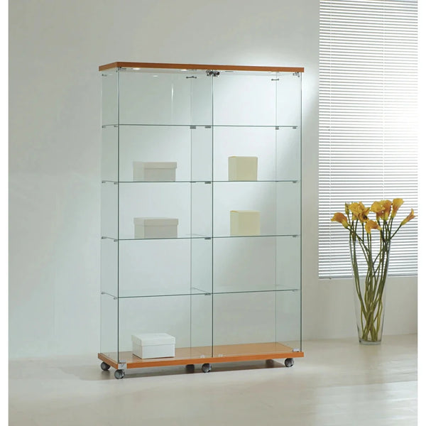 Vitrine armoire en verre trempé avec plafond LED, largeur 117 cm, mobile en magasin