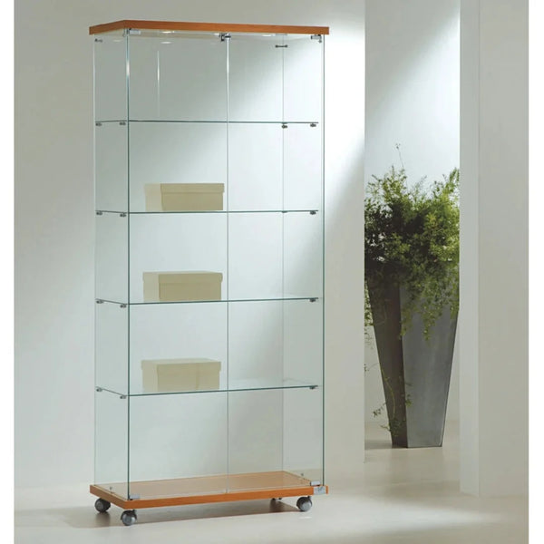 Vitrine d'exposition en verre trempé avec éclairage LED, largeur 80 cm, sur roulettes