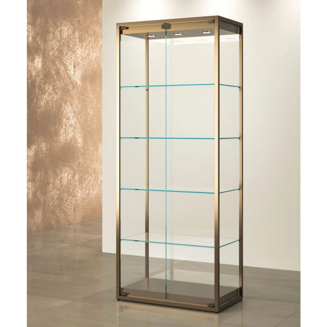 Grande vitrine verticale en verre TM-75V finition bronze anodisé pour magasins et showrooms.