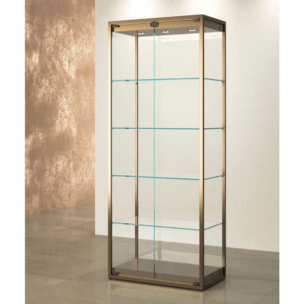 Grande vitrine verticale en verre TM-75V finition bronze anodisé pour magasins et showrooms.