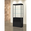 Vitrine verticale TM-75VM avec rangement inférieur fermé et finition aluminium noir.