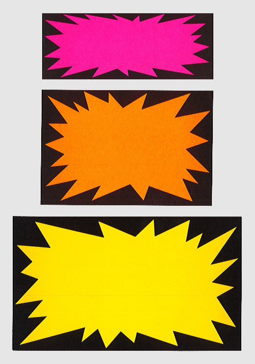 DittaDisplay Etiquette "flash" fluo rose orange jaune Fluorescent "flash" label pink orange yellow Fluoreszierendes "Blitz"-Etikett rosa orange gelb 35x90mm 60x90mm 70x120mm