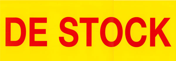 Affiches à combiner "De stock" 23x65 cm rouge sur jaune pour créer messages promotionnels et signalétique de vitrine