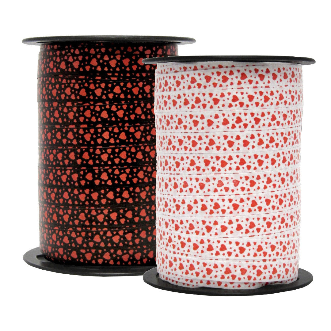 Bobine de bolduc imprimé cœurs 10 mm x 225 m – ruban décoratif romantique pour emballages cadeaux et décorations