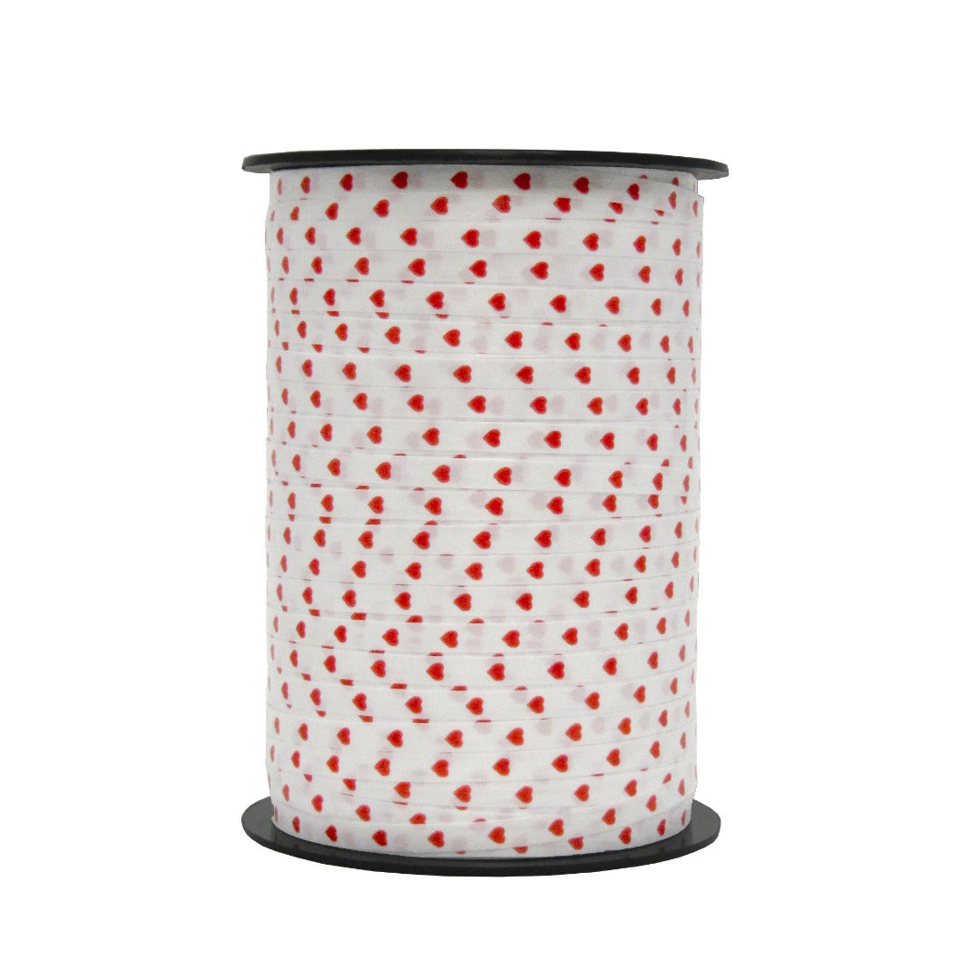 Bobine de bolduc imprimé cœurs 5 mm x 450 m – ruban fin et décoratif pour emballages cadeaux et décorations romantiques