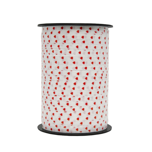 Bobine de bolduc imprimé cœurs 5 mm x 450 m – ruban fin et décoratif pour emballages cadeaux et décorations romantiques