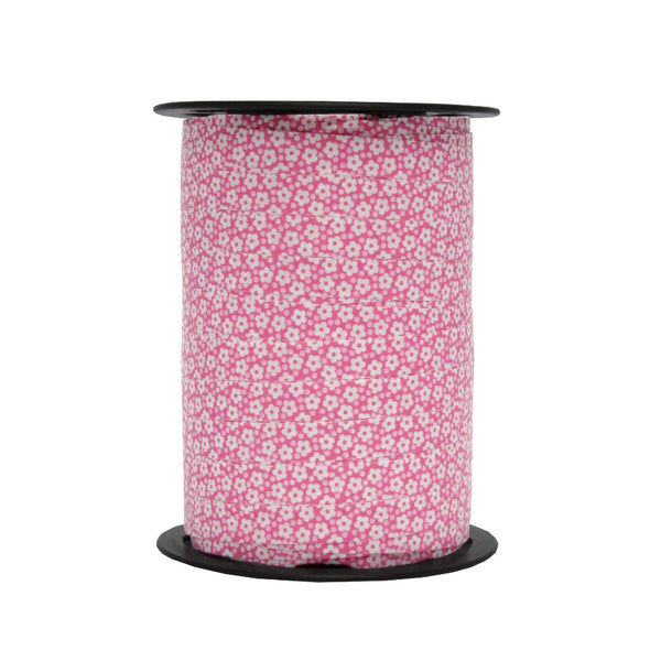 Bobine de bolduc imprimé fleurs rose 10 mm x 225 m – ruban décoratif rouge, rose ou vert pour emballages cadeaux et compositions florales