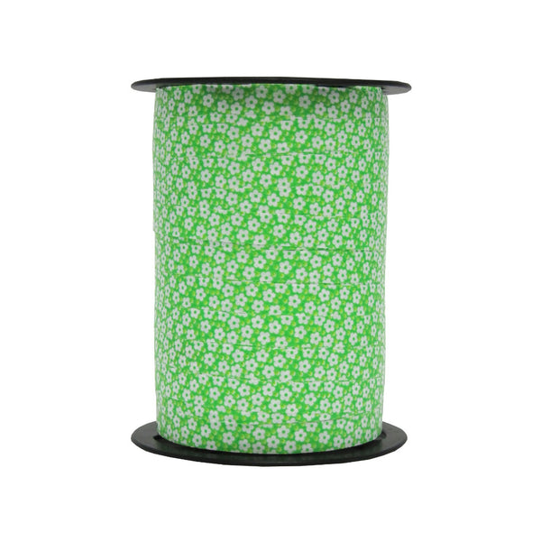 Bobine de bolduc imprimé fleurs verte 10 mm x 225 m – ruban décoratif rouge, rose ou vert pour emballages cadeaux et compositions florales